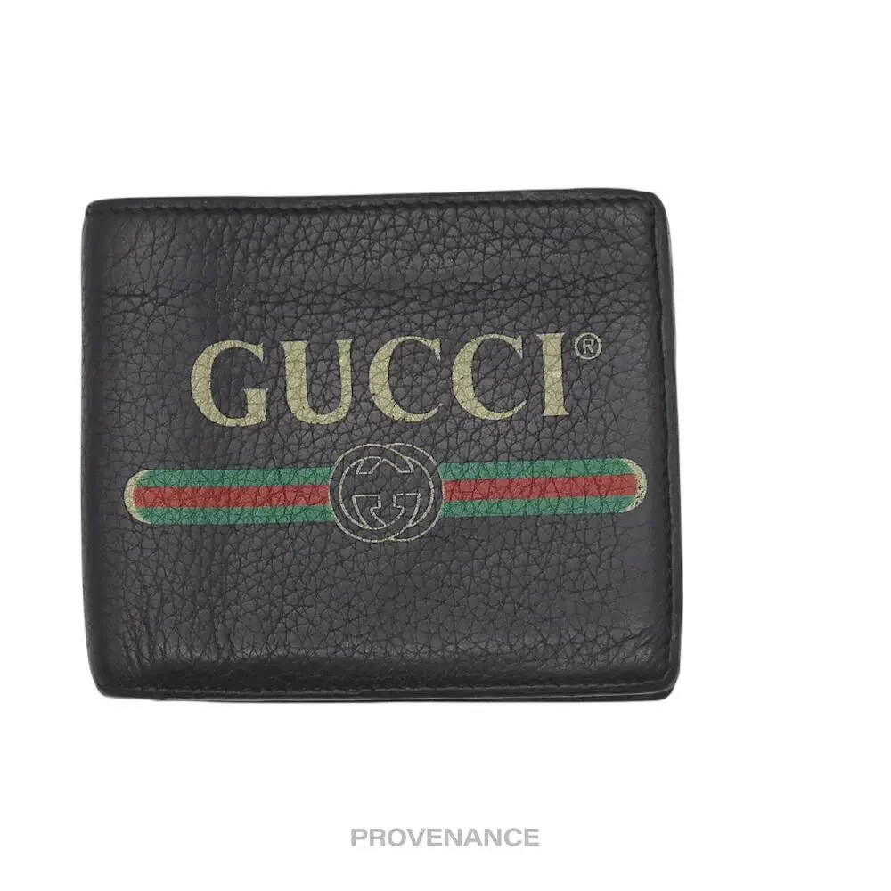 🔴 Gucci Vintage Logo Bifold Wallet - Black Leather